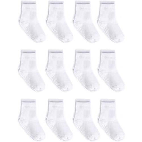 ZAPLES Baby Non Slip Grip Crew Socks with Anti Skid Soles for Infants Toddlers Kids Boys Girls