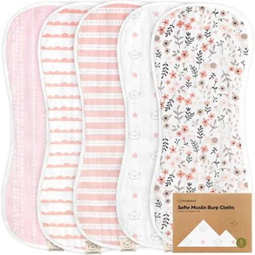 5-Pack Muslin Burp Cloths Baby Boy, Girl, Soft Absorbent Rags (Sweet Charm)