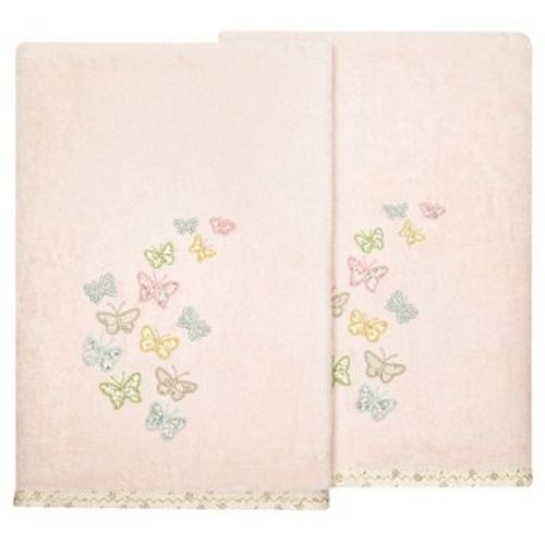 Linum Home Textiles 100% Turkish Cotton MARIPOSA 2PC Embellished Bath Towel Set-Blush-2 Pcs Bath Towel