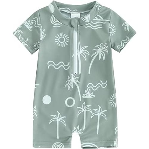 Toddler Infant Baby Boys Swimsuit Kids Rash Guard One Piece Newborn Zipper Bathing Suit Swimwear with Hat