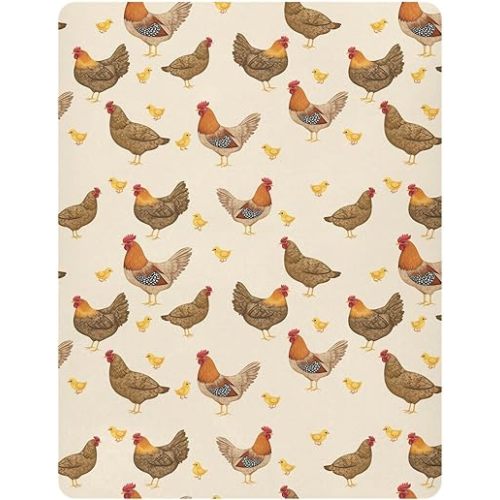 Pfrewn Crib Sheets for Boys Girls Hens Roosters Chickens Set Fitted Crib Sheet for Mini Crib Mattress Stretch Soft Toddler Baby Playard Sheet, 39x27x5IN