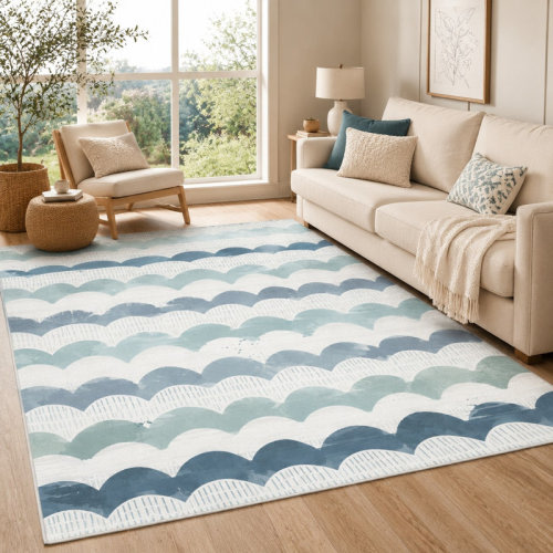 Latitude Run® 1Pcs Modern Wave Pattern Area Rug - Washable, Easy to Clean, Large Thin, Non-Slip Backing, Suitable for Living Room, Bedroom, Kitchen, and Office Indoor Use for home detor | Wayfair