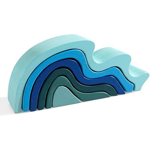 Wooden Rainbow Stacking Toy, Water Wave Elements Wooden Stacker, Various Shapes Nesting Stacking Blocks, Waldorf & Montessori Open-Ended Education Toy for Kids/Toddlers