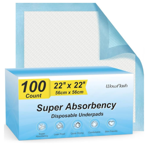 100 Count 22” x 22” Super Absorbency Disposable Underpads, Leakproof Disposable Pads for Baby