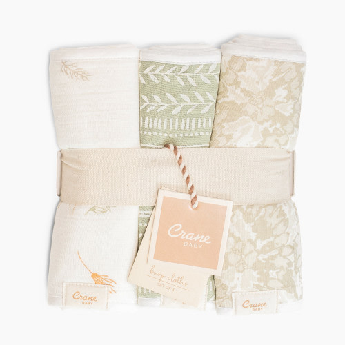 Crane Baby Cotton Muslin and Terry Burp Cloth Set (3 Pack) - Willow Ecru/Green