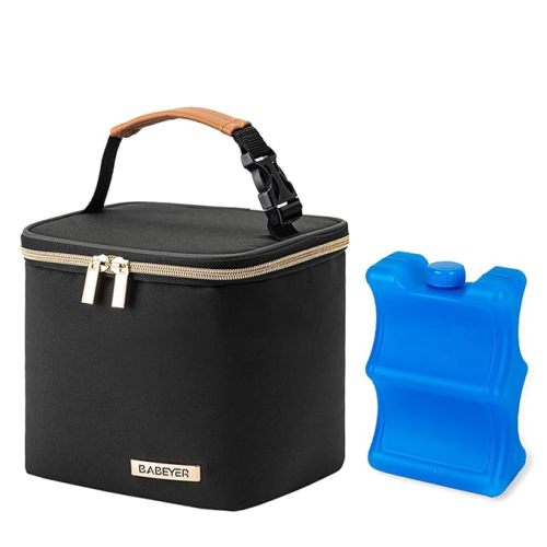 Insulated Bottle Bag with Ice Pack Fits 4 Large Baby Bottles Up to 5 Ounce, Cooler Bag Great for Nursing Mom Daycare-Black