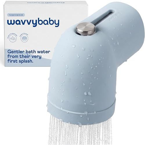 WavvyBaby Bathtub Filter & Spout Cover | Reduces Chlorine & Impurities for Baby Skin | Rapid Flow Water Filter | Fits Standard Tub Faucets | Wave Blue