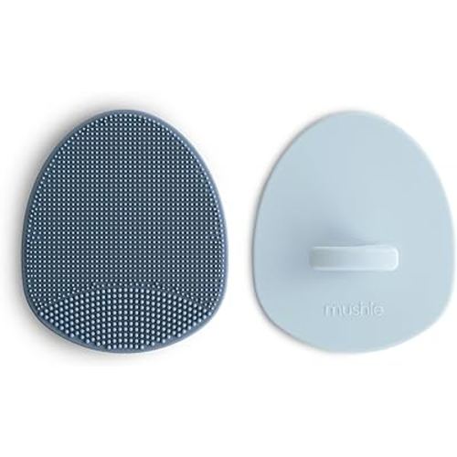 mushie Baby Bath Cradle Cap Brush | Soft Silicone Bristles for Dry Skin, Eczema, & Cradle Cap Treatment | 2-Pack (Tradewinds/Periwinkle)