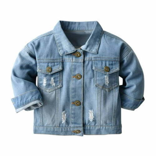 ameIAEA Toddler Baby Boy Girls Denim Jacket Button Down Basic Ripped Jeans Coat Outwear Casual Clothes