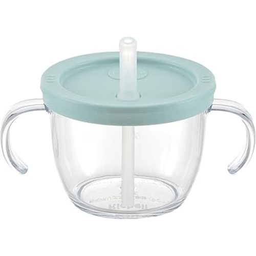 Push Flow Training Sippy Cup with Silicone Straw and Handles, 5 oz, for baby 6 month+ Light Blue