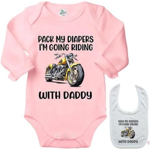 Pack Diapers going Riding W Daddy -Motorcycle Baby Newborn bodysuit Onesie & Blb