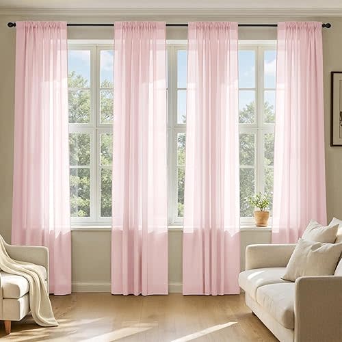 MIULEE Blush Pink Sheer Curtains 84 Inches Long, 4 Panel Set