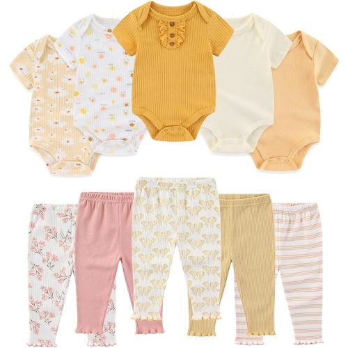 Baby Bodysuit and Pant Set Summer Ribbed Mix Match Infant Boy Girl Clothes Outfits
