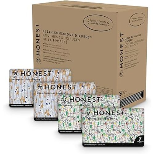 Amazon.com: The Honest Company Clean Conscious Diapers | Plant-Based, Sustainable | Barnyard Babies + It’s A Pawty | Super Club Box, Size 7 (41+ lbs), 64 Count : Baby