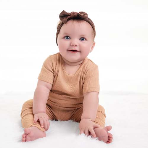 Front Opening Ready Set Romper® in Ribbed Caramel