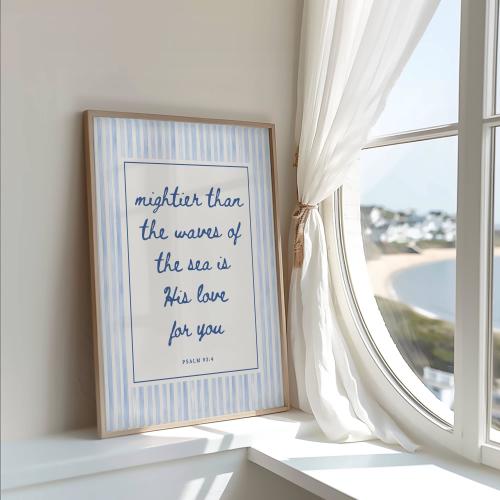 Psalm 93:4 scripture wall art, Mightier Than the Waves, coastal coquette, coastal scripture wall art, Christian decor, coastal kids room art