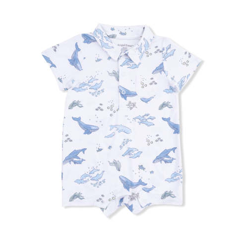 Polo Shortie, Watercolor Blue Whales