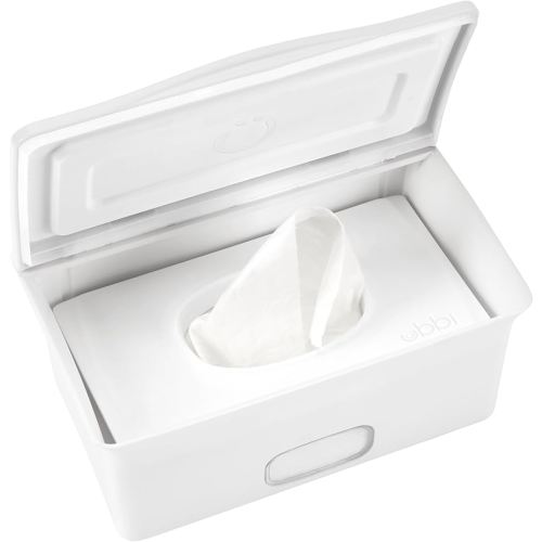 Ubbi Baby Wipes Dispenser, Baby Wipes Case, Baby Wipes Holder with Weighted Plate, Keeps Wipes Fresh, Non-Slip Rubber Feet, White
