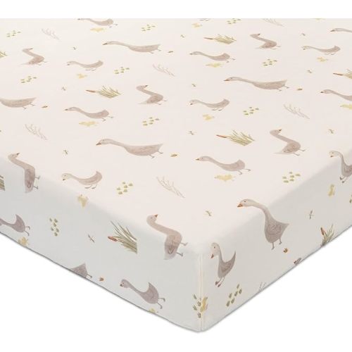 Crane Baby Charlie Farmhouse Goose Crib Fitted Sheet, 100% Cotton Baby Bed Sheets, Farm Nursery Decor, Crib Sheets for Boys and Girls, Baby Registry Gift, Goose Nursery Décor