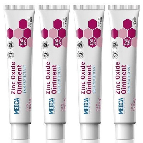 High-Potency 20% Zinc Oxide Ointment – 4 Pack 1 oz Tubes, Baby Diaper Rash Cream & Gentle Skin Protectant, Hypoallergenic, Soothing & Long-Lasting