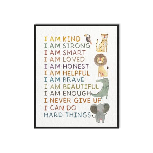Jungle Safari Nursery Wall Decor: Hold Him a Little Longer Quote Kids Wall Art Framed 12"x15",Giraffe Lion Animal Picture Posters Nursery Art Wall Hanging Decor for Toddler Baby Boys' Rooms