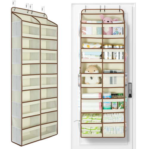 LazySpin Over the Door Organizer 5 Tiers, Extra Large Behind Door Storage of 10 Compartments, Over the Door Storage, Door Hanging Organizer for Closet, Diaper Organizer, Toy Storage, Beige