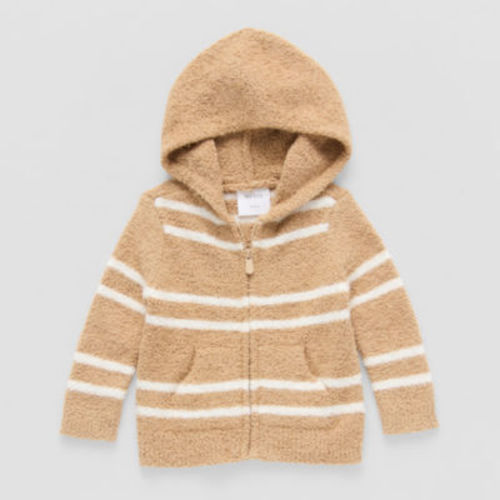 Okie Dokie Fuzzy Baby Unisex Hooded Long Sleeve Zipper Striped Cardigan