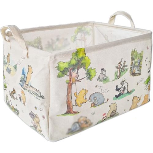 Winnie Laundry Storage Basket, Pooh Storage Basket, Foldable Canvas Laundry Hamper with Waterproof PE Coating Diaper Clothes Toys Storage, Storage Baskets for Nursery, Bear Baby Shower Gifts