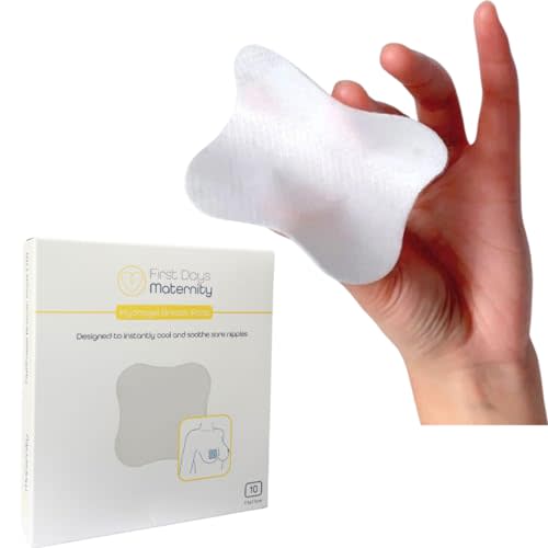 First Days Maternity - Hydrogel Breast Pads for Sore Nipples, Instant Cooling Relief, Suitable for All Skin Types, Pads with Soft Fabric Backing and 1 mm Thickness, 7.5 cm x 7.5 cm, Pack of 10 Pads