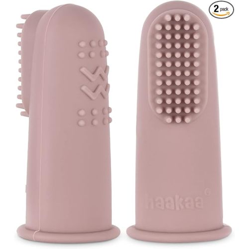 haakaa Silicone Baby Finger Toothbrush, Oral Care for Infants&Babies&Toddlers&Kids, Soft Food Grade Silicone, 0 Months+, 2 Pack, Blush