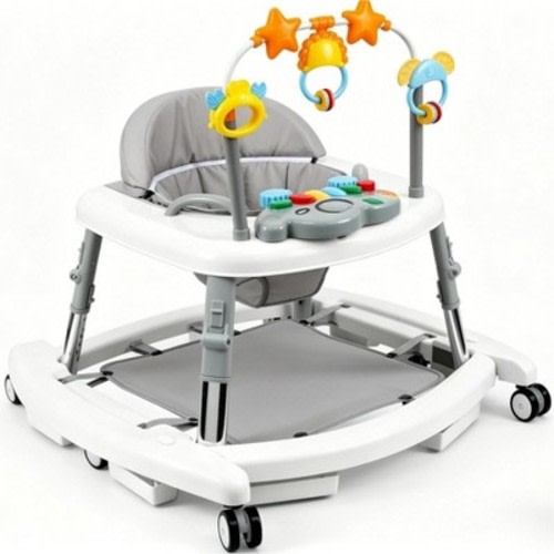 Kmaier 5-in-1 Music and Lights Baby Walker Foldable with 5 Adjustable Heights,White