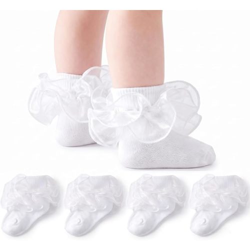 Baby Girls Ruffle Socks Double Layer Lace Turn Cuff Dress Socks