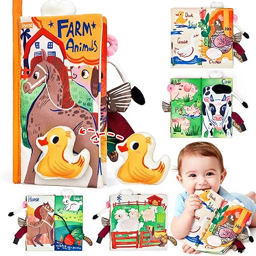 JoyCat Farm Baby Books Toys 0-6 Months, Touch and Feel Tummy Time Crinkle Cloth Soft Book for Babies 0-3 6-12 Months, for Newborn Infant Boys Girls Christmas Stocking Stuffers