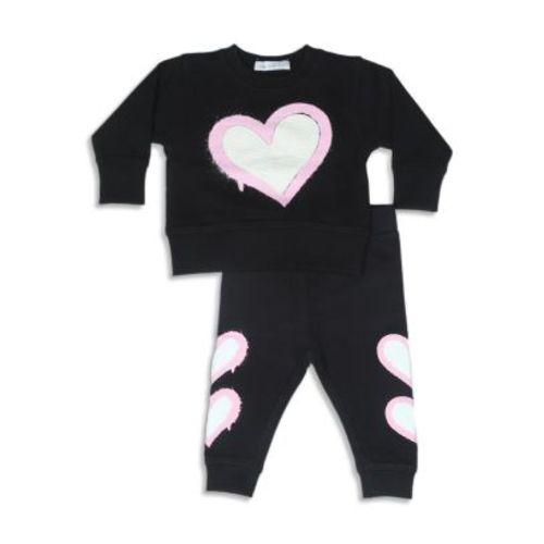 Girls' Graffiti Heart Appliqué French Terry Top & Pants Set - Little Kid