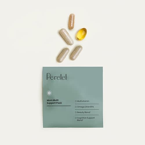 Perelel Mom Multi Support Pack, Postnatal Vitamins for Women with Omega 3 Dha, Iron, Collagen, & Vitamin B12 to Support Postpartum Health, Soy & Gluten Free, Non GMO, 30 Daily Pill Packs