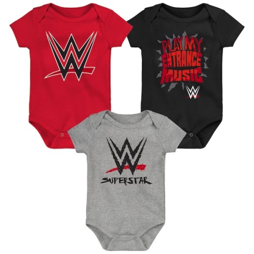 Toddler Red/Black/Gray WWE Logo Three-Piece Bodysuit Set