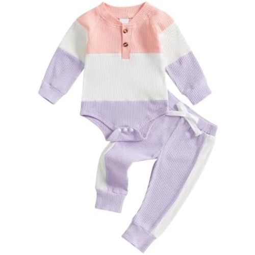 Thorn Tree Newborn Infant Baby Girl Clothes Ribbed Knitted Long Sleeve Romper Long Pants Stretchy Fall Outfits