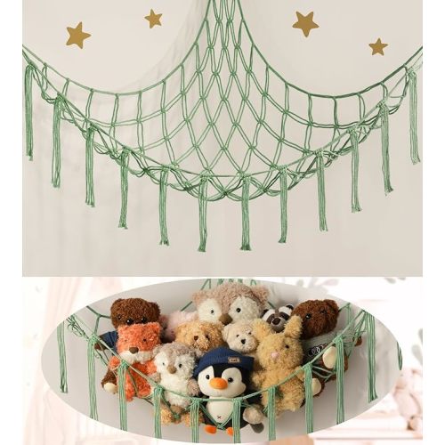 Stuffed Animals Hammock Net Corner-Hanging Stuff Animal Toy Storage Organizer for Plush Plushie Room Bedroom Nursery Decor Toy Storage Organization