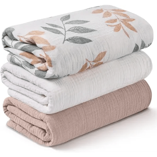 Muslin Swaddle Blankets for Newborn, 3 Pack Breathable Soft Receiving Blanket, Large 38 x 40 inches Swaddle Wrap Burping Clothes Diapers, Essentials Infant Shower Items, Toddler Gift (Gentle Colors)