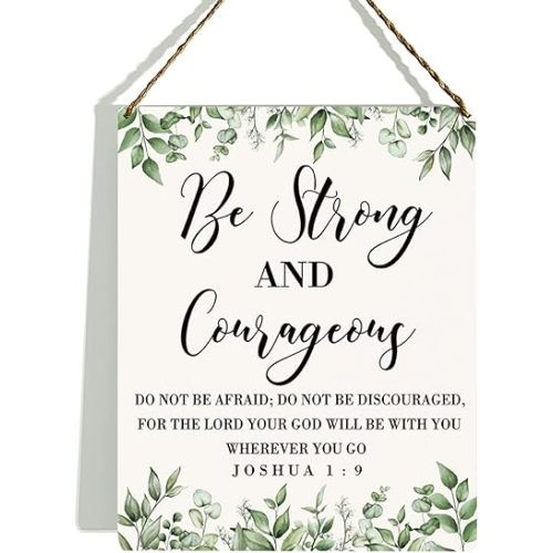 KongMoTree Bible Verse Wall Decor Wooden Hanging Sign, Christian Wall Decor, Be Strong And Courageous Do Not Be Afraid Joshua 1:9, Scripture Wall Art Decor for Farmhouse Home Office, 8 x 10 Inches