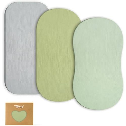 3 Pack Muslin Bassinet Sheets Girls, Boys, Fitted Sheet(Grey Green)