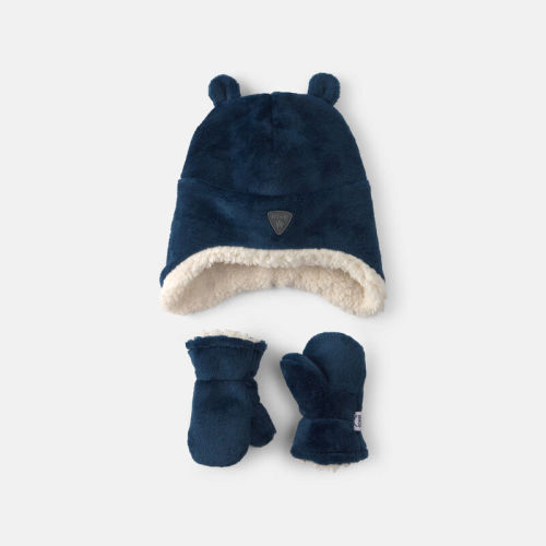 Boys Kombi Sherpa Hat and Mitten Set - Navy | Carter’s Oshkosh Canada