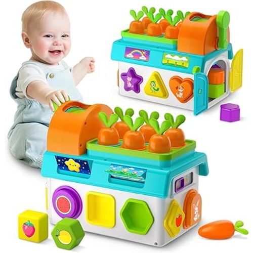 Montessori Toys for 1-2 Year Old Boys Girls, 1st First Birthday Gift for One Year Old, Baby 12-18 Month Educational Shape Matching Game w/ Lights & Sound, Fine Motor Learning Toys for Toddlers 1-3
