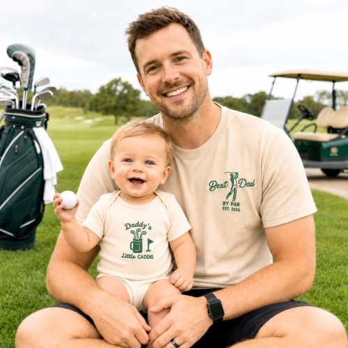 Embroidered Dad And Baby Matching Golf Shirts, Best Dad By Par Shirt, Daddys Little Caddie Onesie, New Dad Golf Gifts, Father's Day Gift