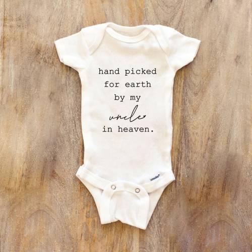 Hand picked for earth by my uncle in heaven Baby Bodysuit, Baby Clothes bodysuit prefect baby shower gift 117