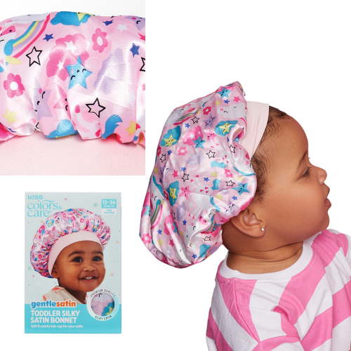 KISS Colors & Care Toddler Silky Satin Bonnet, 12-36 Mos. – Pink Unicorn
