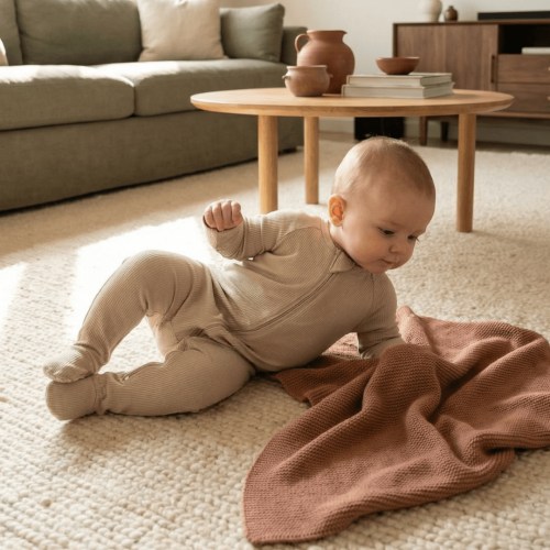 Zipper Footie Oatmeal Rib