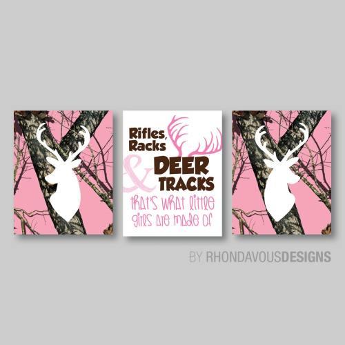 Pink Camo Deer Head Nursery Prints – Hunting Girl Trio