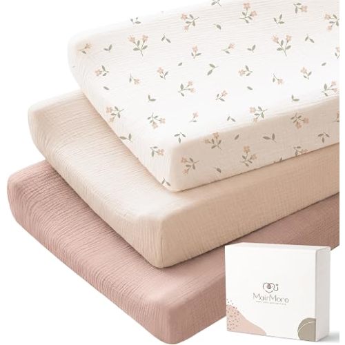 MairMore 3 Pack Changing Pad Cover for Neutral Baby, Muslin Soft Cotton Diaper Changing Table Pad Cover Changing Pad Sheets for Girls and Boys (Pink Blossom)