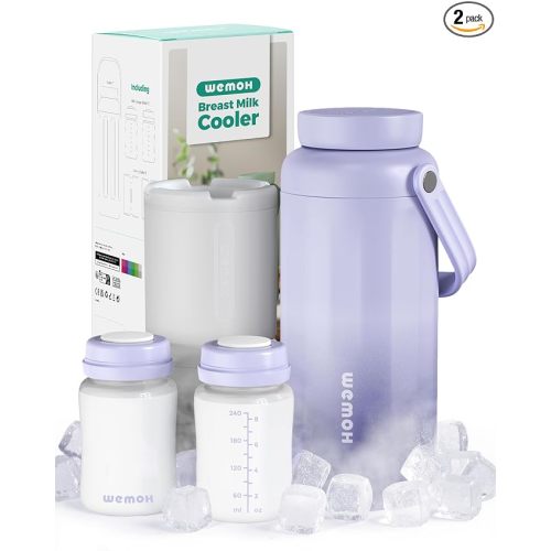 Breast Milk Cooler Bottle - 12H+ Ice-Cold/24H Safe Storage, Compatible with Spectra Pumps, TSA Approved Travel Chiller, 18oz (2x9oz) Lightweight Leakproof Container for Work, Purple